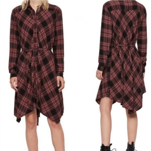 All Saints Talla Check‎ Dress Plaid Snap front sz Small - Picture 1 of 8